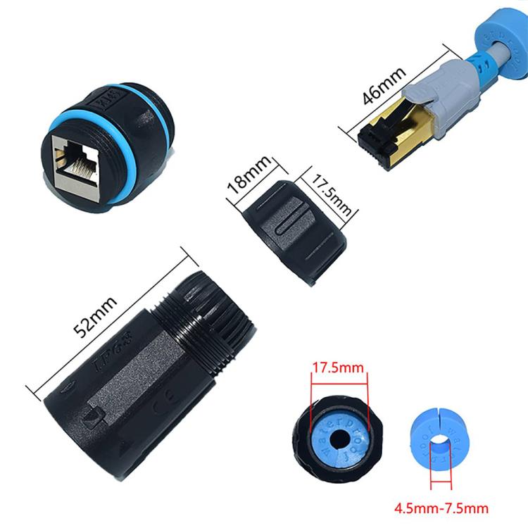 JUNSUNMAY IP68 ekranēts tīra vara ūdensnecaurlaidīgs gigabitu RJ45 Ethernet savienotājs Cat5/Cat5e/Cat6/Cat7/Cat8