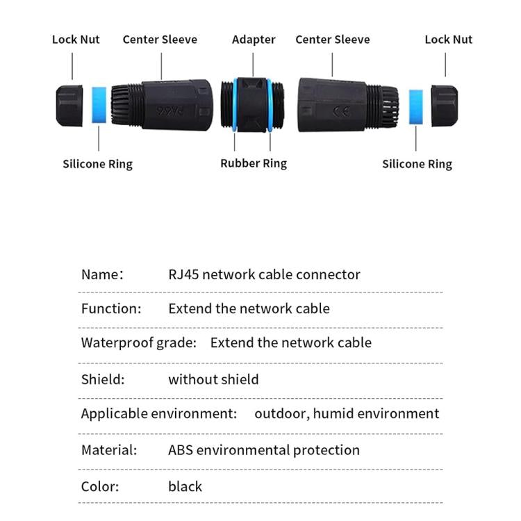 JUNSUNMAY IP68 ekranēts tīra vara ūdensnecaurlaidīgs gigabitu RJ45 Ethernet savienotājs Cat5/Cat5e/Cat6/Cat7/Cat8