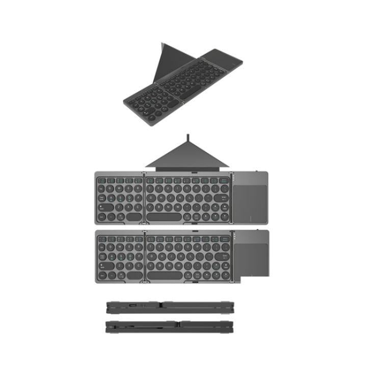 Складная беспроводная Bluetooth-клавиатура KF86 MAX с сенсорной панелью + кожаный чехол