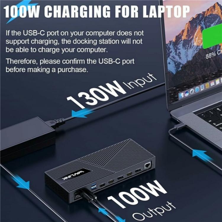 Док-станция WAVLINK UG63PD25 15-в-1 DisplayLink с поддержкой трёх дисплеев и мощностью 130 Вт