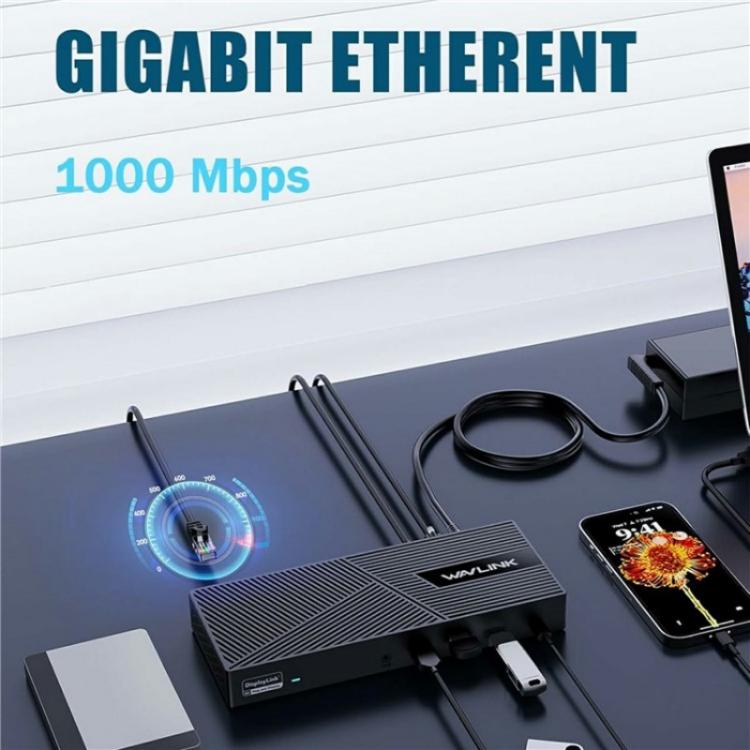 Док-станция WAVLINK UG63PD25 15-в-1 DisplayLink с поддержкой трёх дисплеев и мощностью 130 Вт