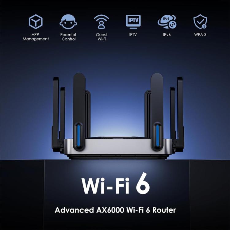 WAVLINK WN592AX6 2.5G vairāku gigabaitu portu četrkodolu procesors AX6000 divjoslu WiFi 6 maršrutētājs
