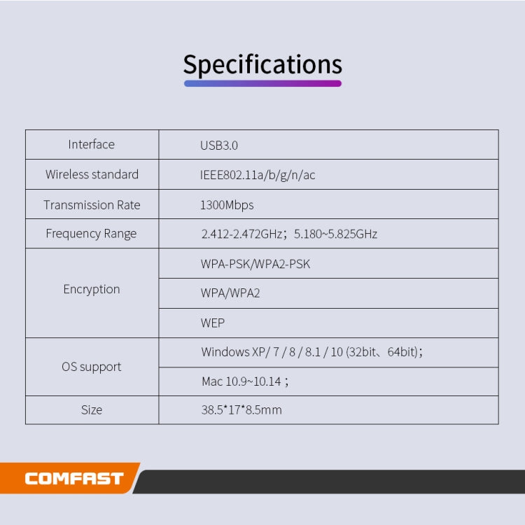 COMFAST CF-812AC USB WiFi Adapter-1300 Mbps USB di Rete Wireless wifi