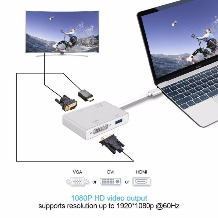 Кабель-адаптер USB 3.1 USB C Type C — HDMI, VGA, DVI, USB 3.0 4 в 1 для ноутбука Apple, Macbook, Google, Chromebook, Pixel