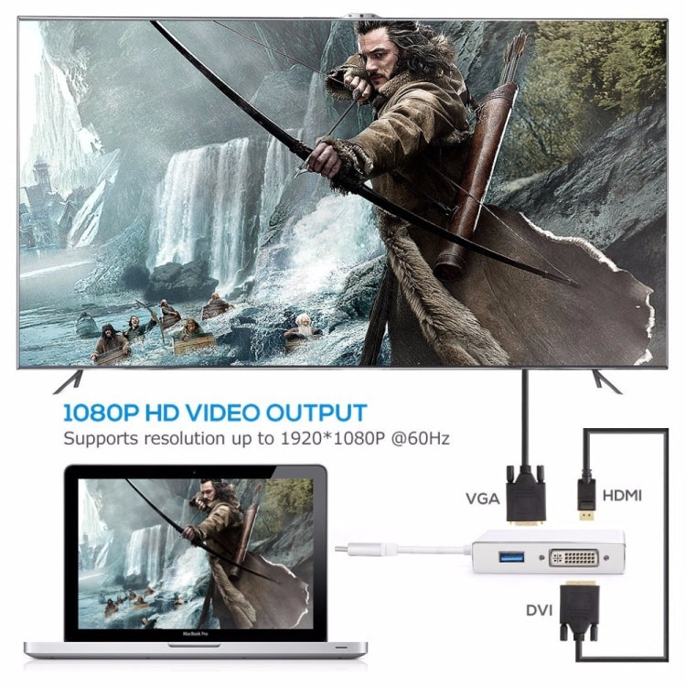 Кабель-адаптер USB 3.1 USB C Type C — HDMI, VGA, DVI, USB 3.0 4 в 1 для ноутбука Apple, Macbook, Google, Chromebook, Pixel