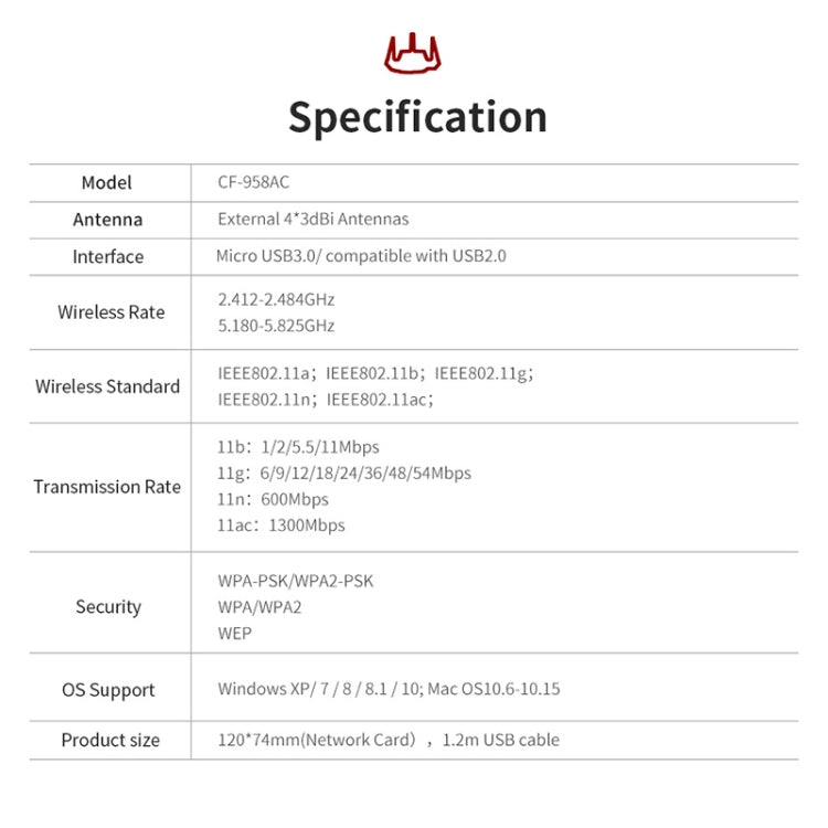 Comfast CF-958AC Высокомощный PA Wi-Fi-адаптер 1900 Мбит/с Гигабитная сетевая карта для киберспорта 2,4 ГГц + 5,8 ГГц USB 3.0 ПК Lan Dongle-приемник