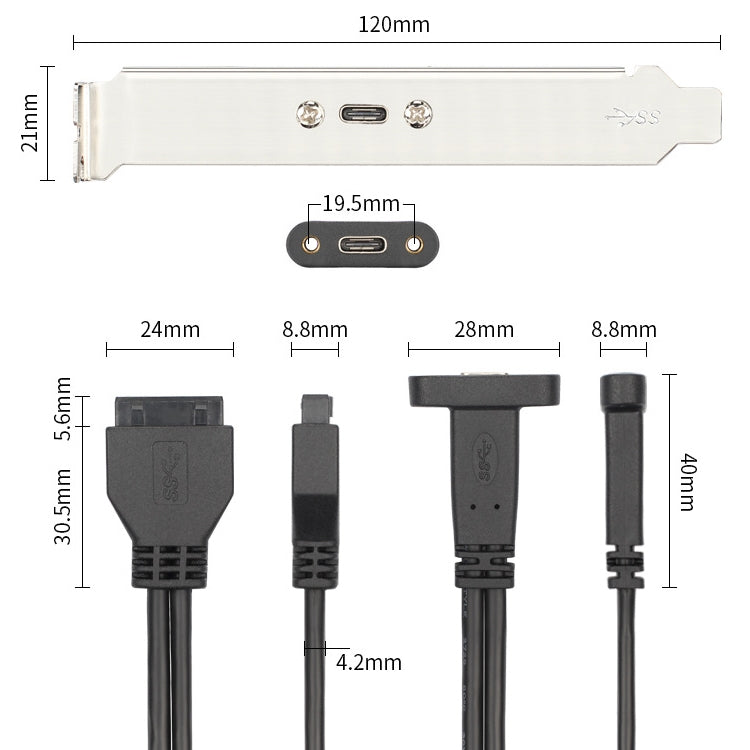 50 см USB3.0 20P - USB Type-C материнский корпус PCI-провод перегородки