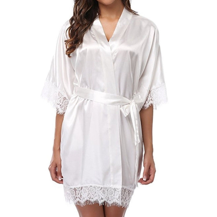 Half Sleeve Robe Women Faux Silk Pajama Sexy Night Dress