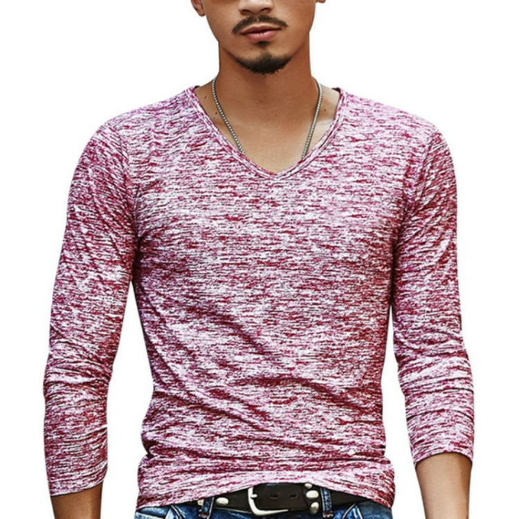 Slim Streetwear V-neck T Shirt Casual Fitness Tops Long Sleeve Pullover Shirt for Men