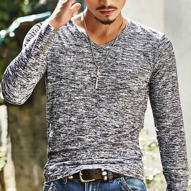 Slim Streetwear V-neck T Shirt Casual Fitness Tops Long Sleeve Pullover Shirt for Men