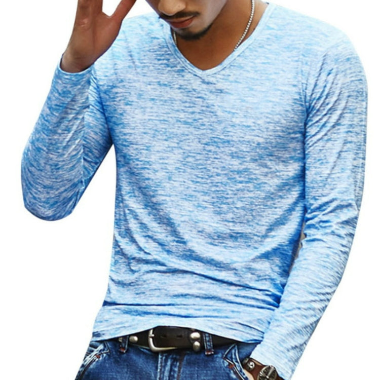 Slim Streetwear V-neck T Shirt Casual Fitness Tops Long Sleeve Pullover Shirt for Men