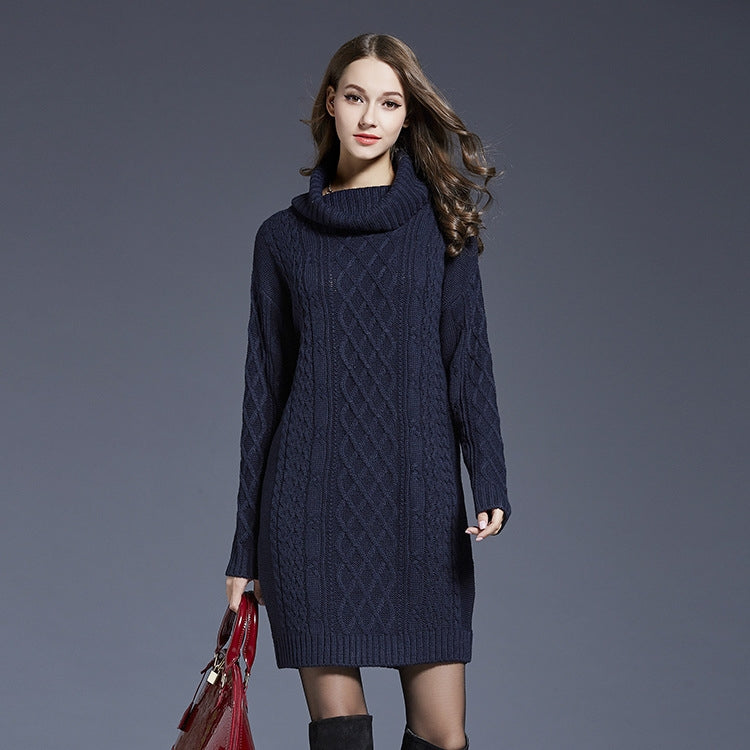 Autumn And Winter Knitwear Dresses Long Turtleneck Sweater For Women