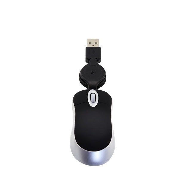 Mini Computer Mouse Retractable USB Cable Optical Ergonomic1600 DPI Portable Small Mice for Laptop