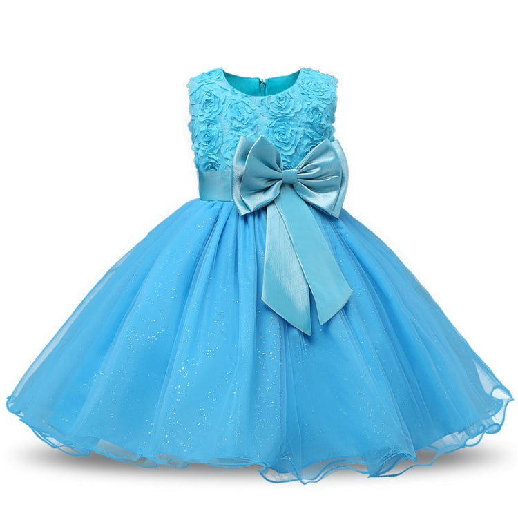 Girls Sleeveless Rose Flower Pattern Bow-knot Lace Dress Show Dress