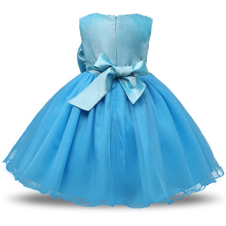 Girls Sleeveless Rose Flower Pattern Bow-knot Lace Dress Show Dress