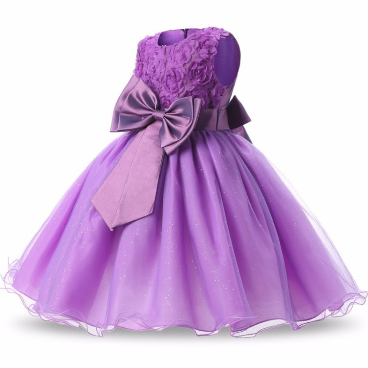 Girls Sleeveless Rose Flower Pattern Bow-knot Lace Dress Show Dress