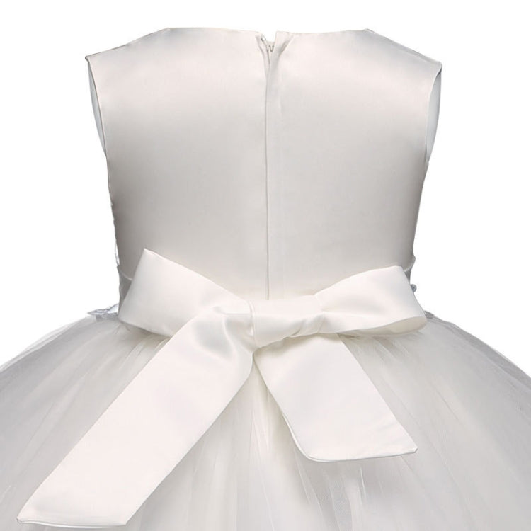 Girls Sleeveless Rose Flower Pattern Bow-knot Lace Dress Show Dress