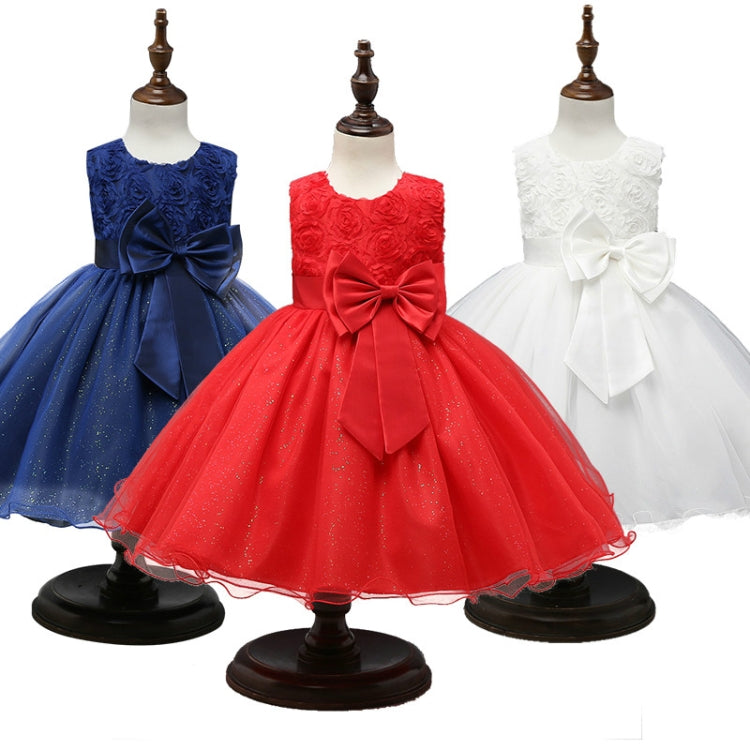 Girls Sleeveless Rose Flower Pattern Bow-knot Lace Dress Show Dress