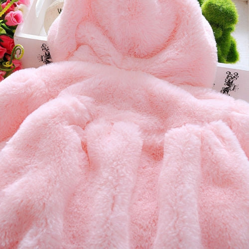 Female Baby Cartoon Rabbit Ears Shape Hooded Imitation Rabbit Fur Shawl Coat
