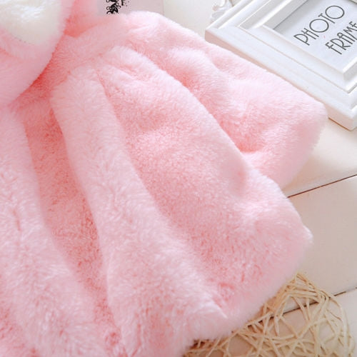 Female Baby Cartoon Rabbit Ears Shape Hooded Imitation Rabbit Fur Shawl Coat