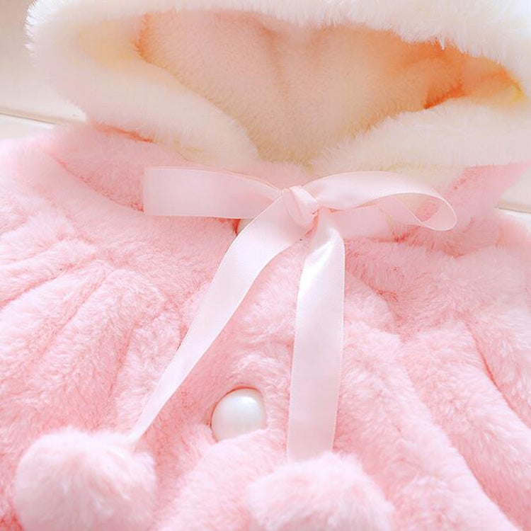 Female Baby Cartoon Rabbit Ears Shape Hooded Imitation Rabbit Fur Shawl Coat