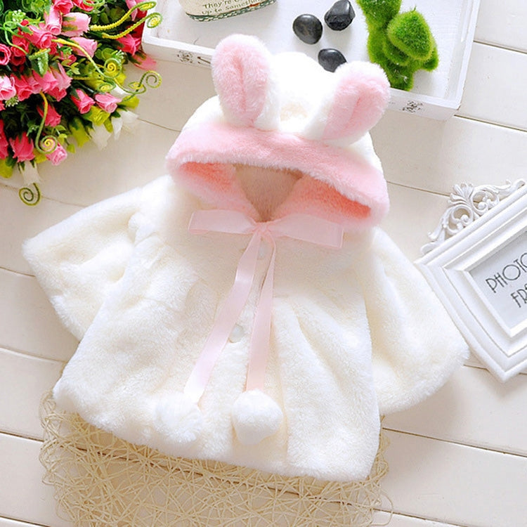 Female Baby Cartoon Rabbit Ears Shape Hooded Imitation Rabbit Fur Shawl Coat