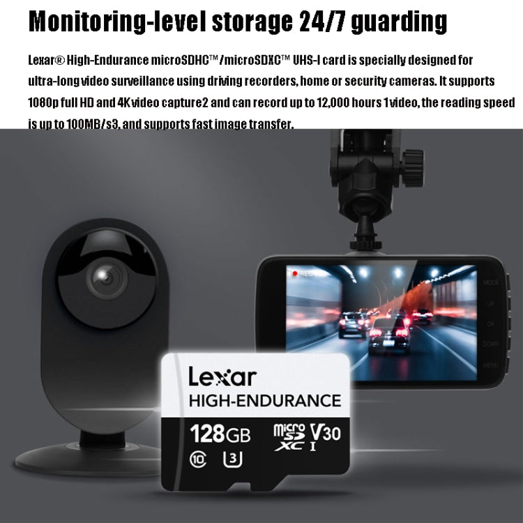 Lexar MicroSDHC 128GB augstas izturības braukšanas ierakstītājs Video novērošanas kamera TF atmiņas karte video karte