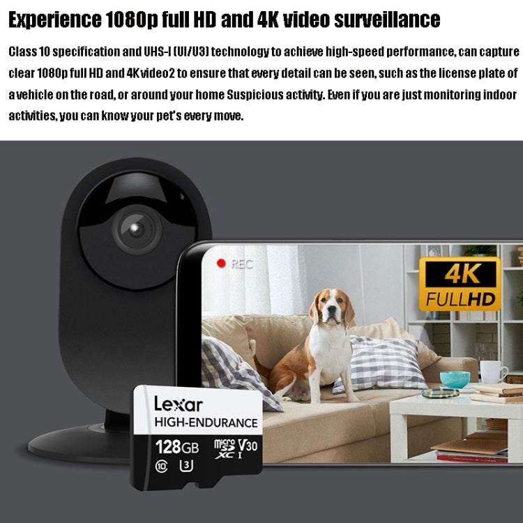Lexar MicroSDHC 128GB augstas izturības braukšanas ierakstītājs Video novērošanas kamera TF atmiņas karte video karte