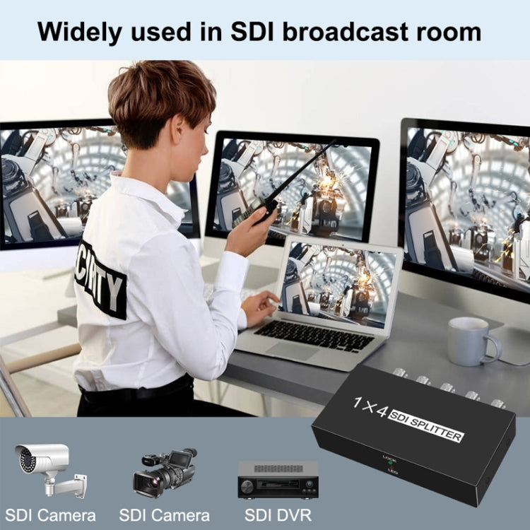 1 ieeja 4 izejas SD-SDI / HD-SDI / 3G-SDI sadales pastiprinātājs Video SDI sadalītājs