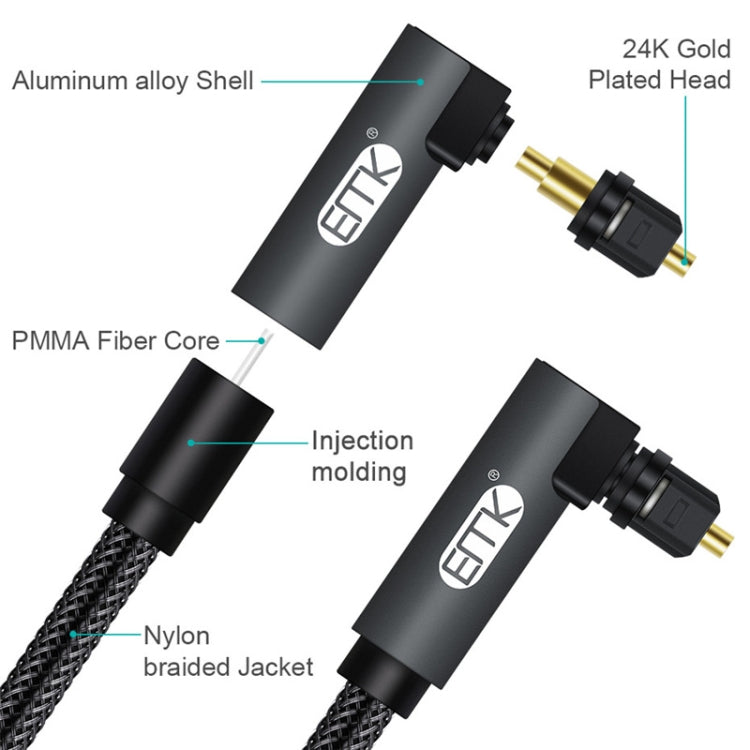 EMK 90 Degree Swivel Adjustable Right Angled 360 Degrees Rotatable Plug Nylon Woven Mesh Optical Audio Cable