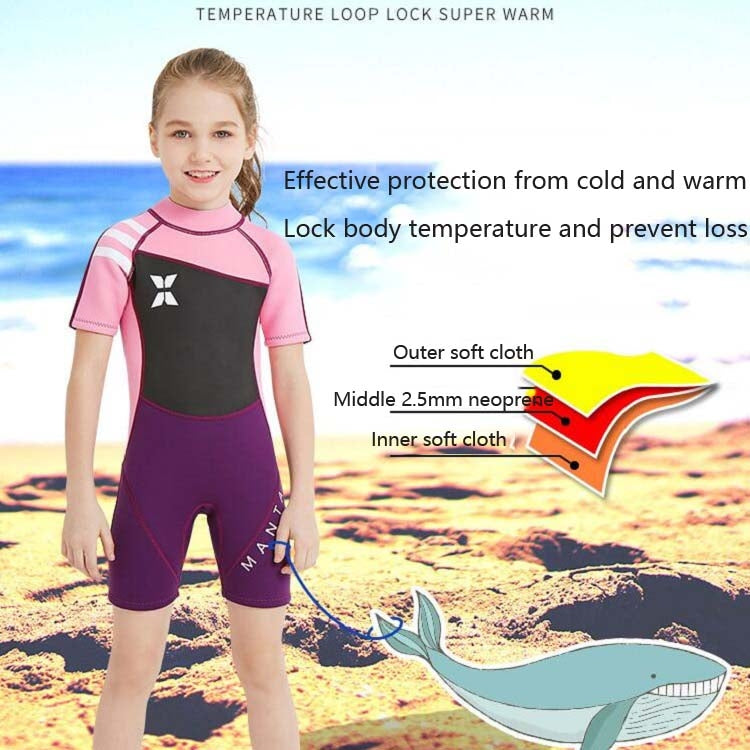 DIVE & SAIL WS-18813 2.5mm Children Warm Diving Suit One-piece Short-sleeved Sunscreen Snorkeling Suit Drifting Cold-proof Swimming Suit