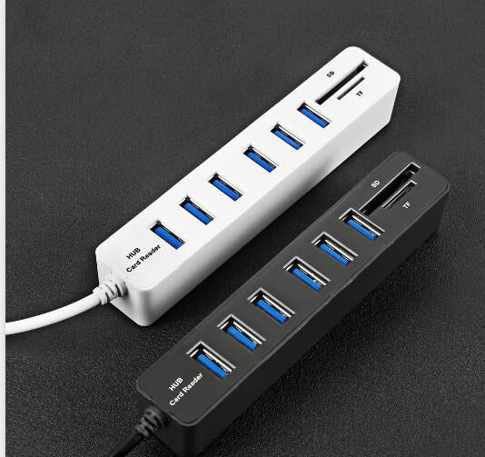 Vairāku USB 2.0 centrmezgla USB sadalītājs ar ātrgaitas 6 portiem un TF SD karšu lasītāju