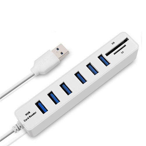 Vairāku USB 2.0 centrmezgla USB sadalītājs ar ātrgaitas 6 portiem un TF SD karšu lasītāju