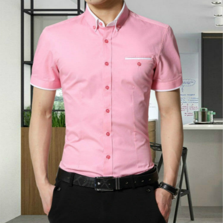 Men Business Shirt Short Sleeves Turn-down Collar Shirt