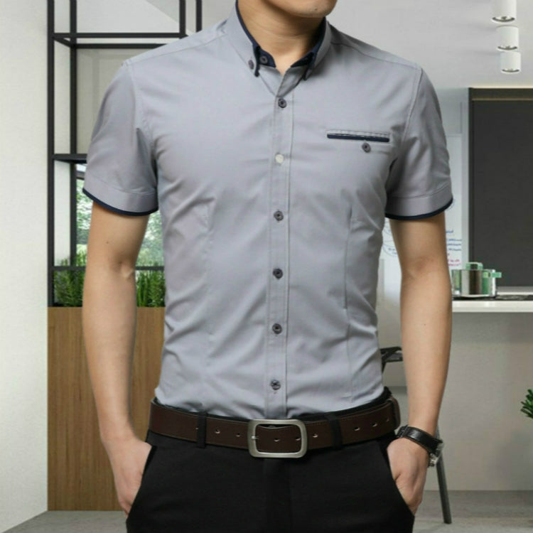Men Business Shirt Short Sleeves Turn-down Collar Shirt