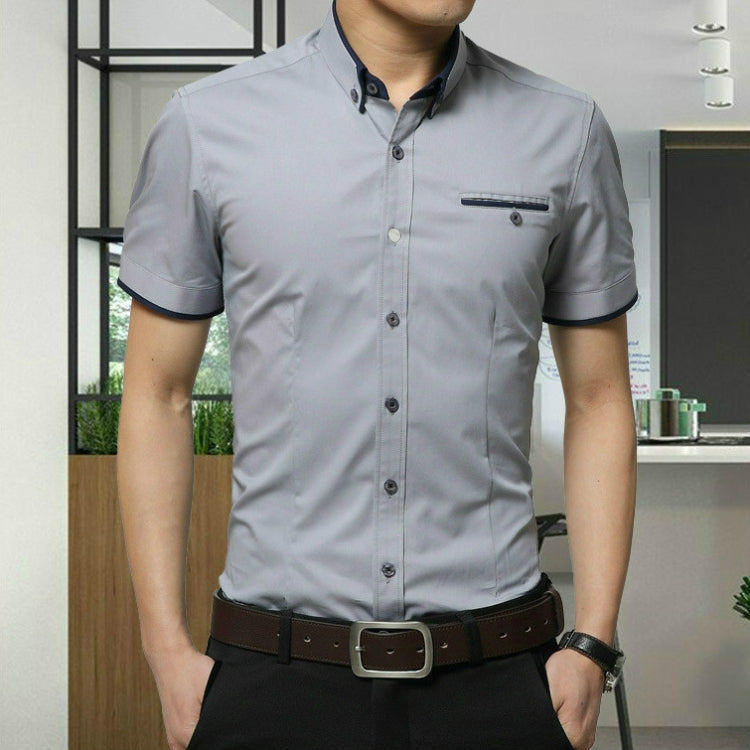 Men Business Shirt Short Sleeves Turn-down Collar Shirt