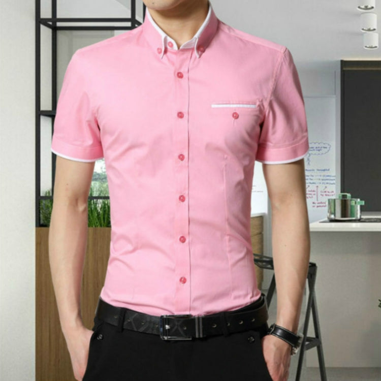 Men Business Shirt Short Sleeves Turn-down Collar Shirt