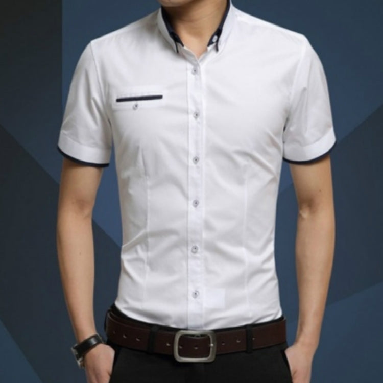 Men Business Shirt Short Sleeves Turn-down Collar Shirt