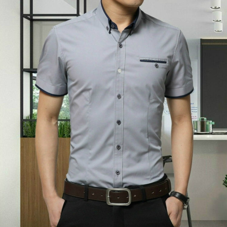 Men Business Shirt Short Sleeves Turn-down Collar Shirt