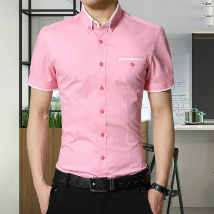 Men Business Shirt Short Sleeves Turn-down Collar Shirt