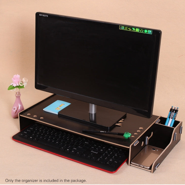 Elevated Wood Computer Monitor Stand Riser Laptop Shelf Desk Organizer with Keyboard Storage