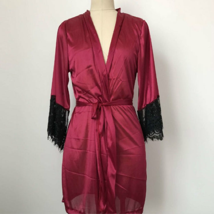 Women Sexy Silk Dressing Lace Bathrobe Pajamas