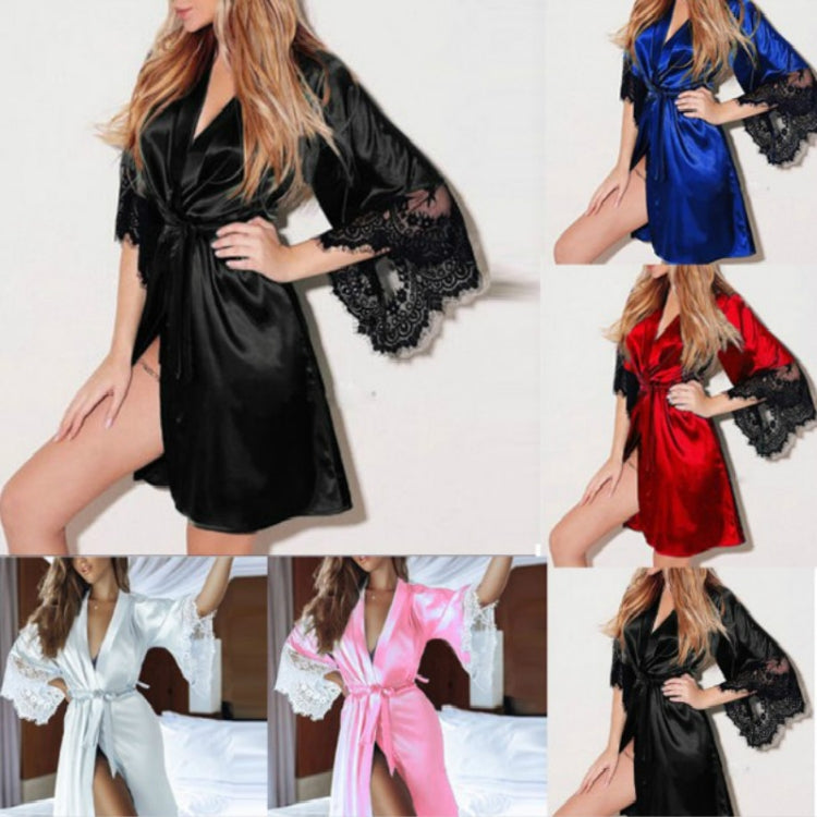 Women Sexy Silk Dressing Lace Bathrobe Pajamas
