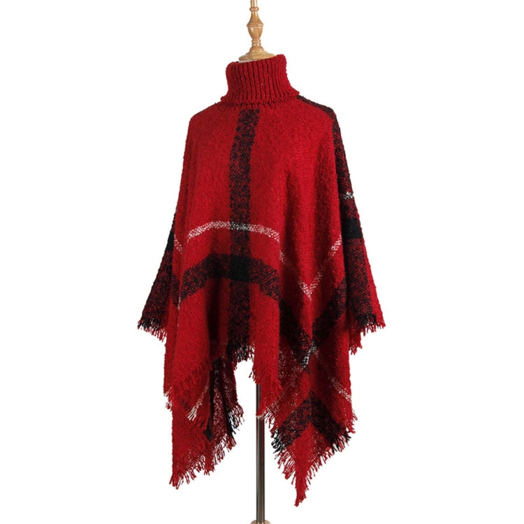 Women Mid-Length Turtleneck Sweater Fringed Cloak Shawl