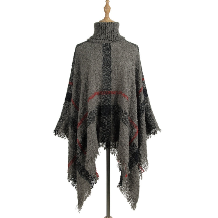 Women Mid-Length Turtleneck Sweater Fringed Cloak Shawl