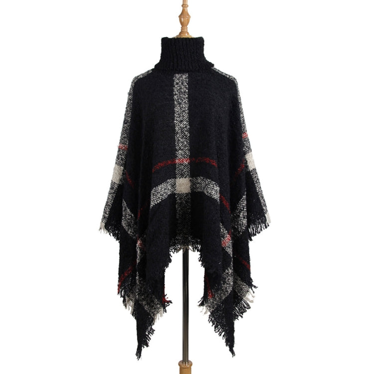 Women Mid-Length Turtleneck Sweater Fringed Cloak Shawl