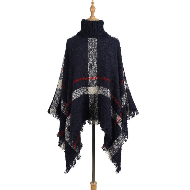 Women Mid-Length Turtleneck Sweater Fringed Cloak Shawl