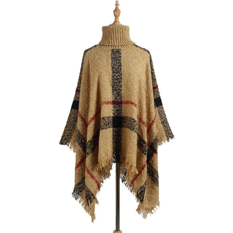 Women Mid-Length Turtleneck Sweater Fringed Cloak Shawl