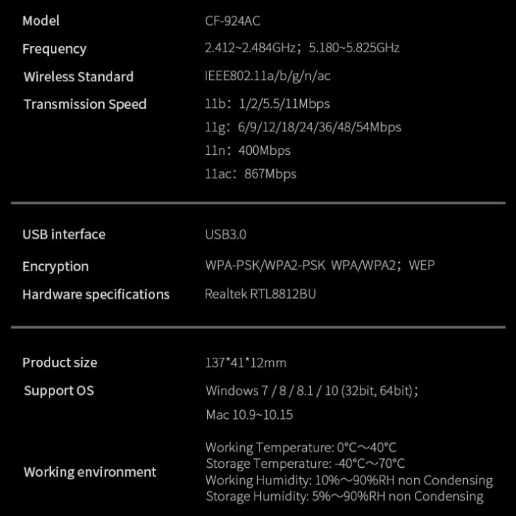 COMFAST CF-924AC V2 1200 Мбит/с двухчастотный гигабитный USB компьютерный WIFI-приемник мощная беспроводная сетевая карта