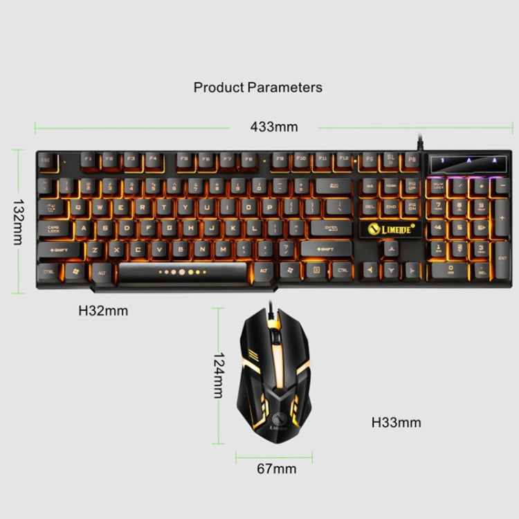 LIMEIDE GTX300 1600DPI 104 Keys USB Rainbow Suspended Backlight Wired Luminous Keyboard and Mouse Set, Cable Length: 1.4m